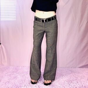 Y2K Low Rise Grey Pinstripe Flare Trousers | Office Siren / Off Duty Model